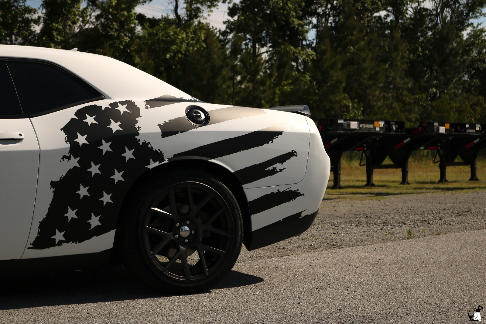 2008-2023 Challenger [TAF_DS] -Tattered American Flag- Driver Side-Matte Black