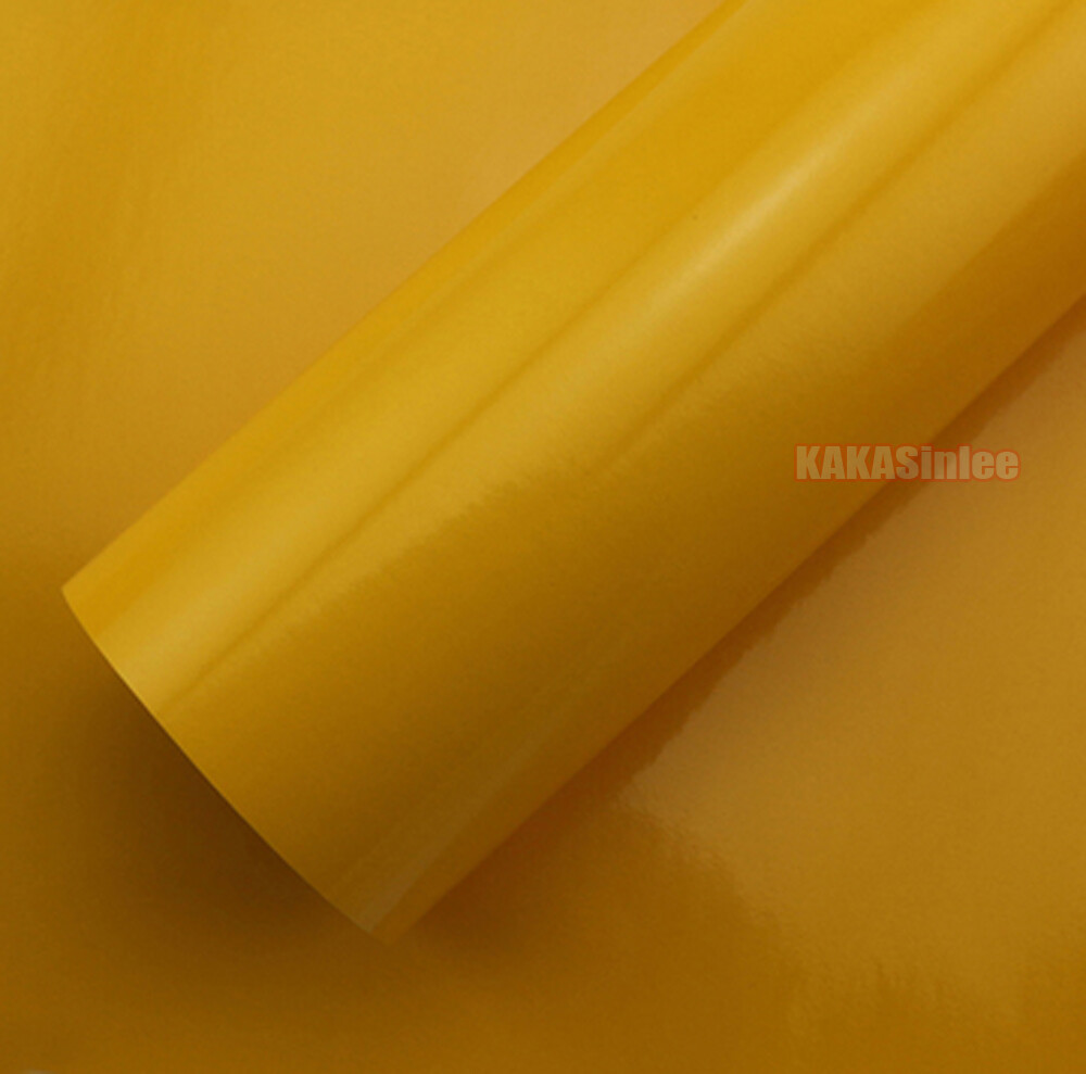 Glossy Bright Yellow Whole Car SUV Paint Vinyl Wrap Hood Sticker Bubbles Free US