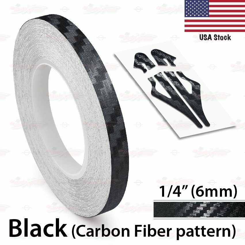 1/4″ Roll Vinyl Pinstriping Pin Stripe Line Tape Sticker 6mm CARBON FIBER BLACK