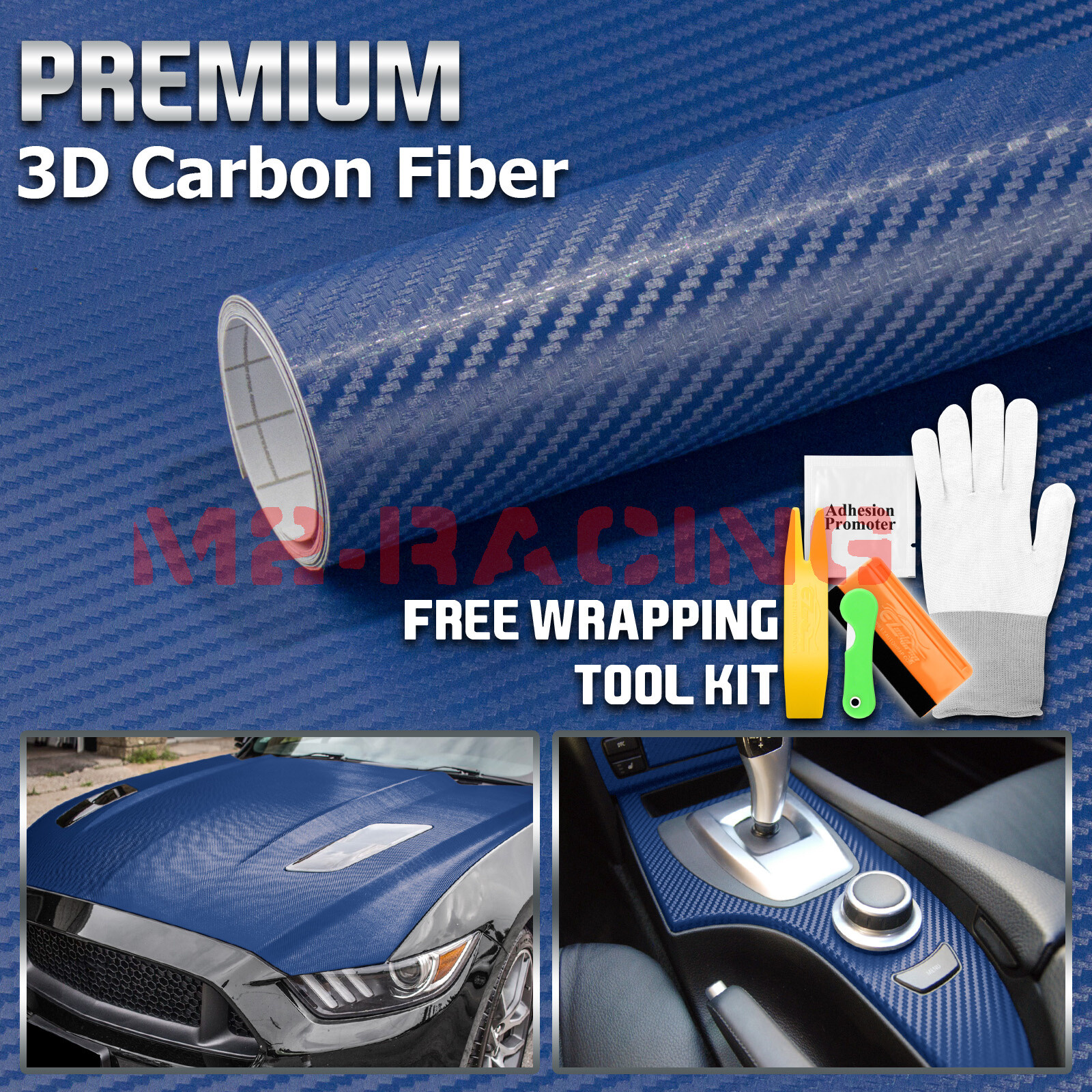 3D Carbon Fiber Navy Blue Matte Texture Vinyl Car Wrap Sticker Decal Film Sheet