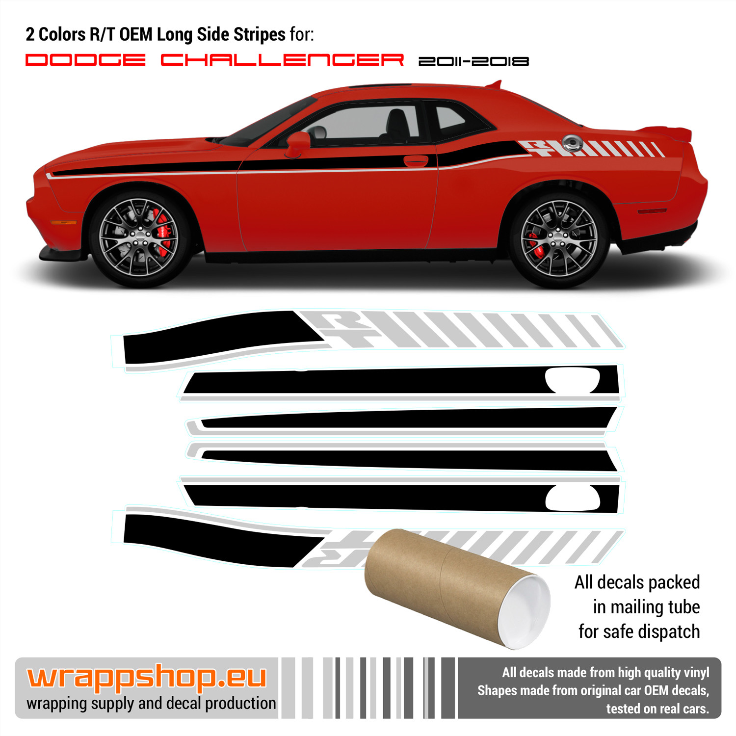 RT 2 colors long side stripes for DODGE Challenger 2011 – 2018