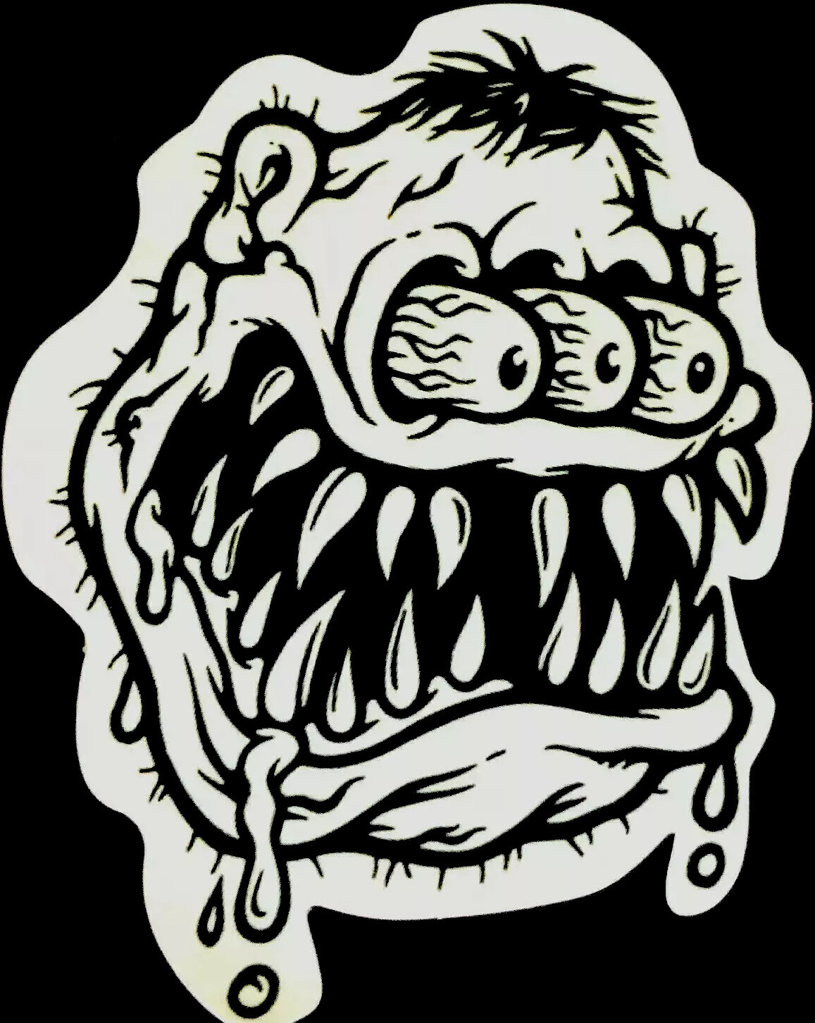 RAT FINK STICKER”THIRSTY THREE EYES” 3 x 3 1/2”BLACK N WHITE MONSTER UV GLOSS!!!