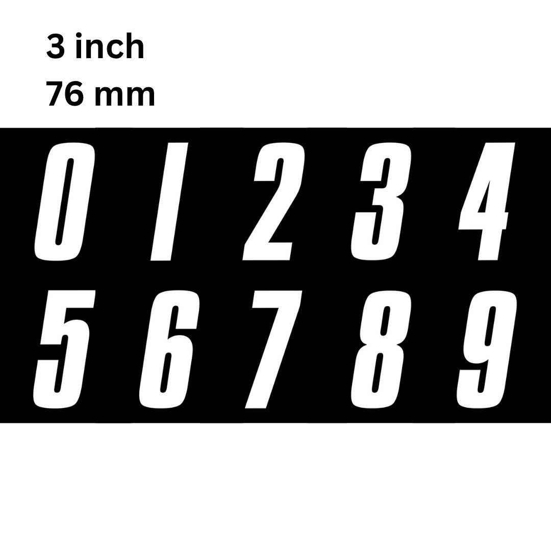 White Racing Numbers 0-9 Multiple Sizes Decals Vinyl Motocross ATV Sport Race