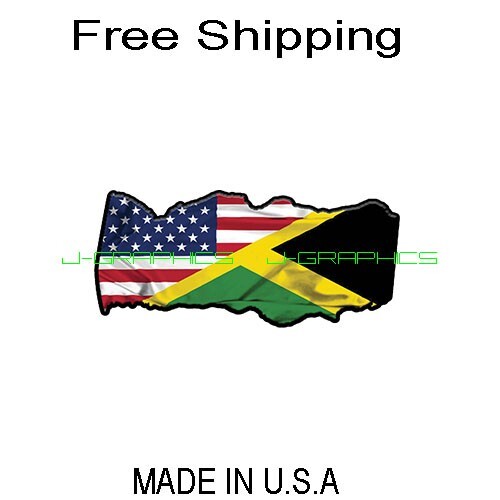 Jamaica Flag USA American Jamaican Sticker Decal Vinyl Country Tattered