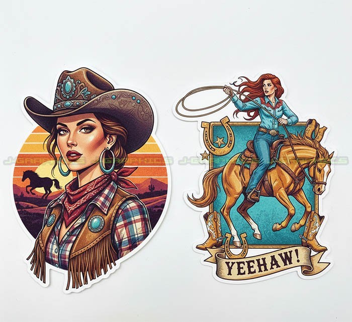 Cowgirl Vinyl Decal Sticker Country Western Southern boots 2 pack E