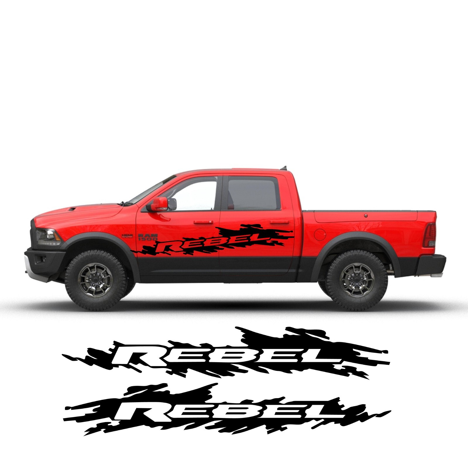 COMPATIBLE WITH DODGE RAM Rebel Large Door SPLASH GRAPHICS VINYL DECALS Set