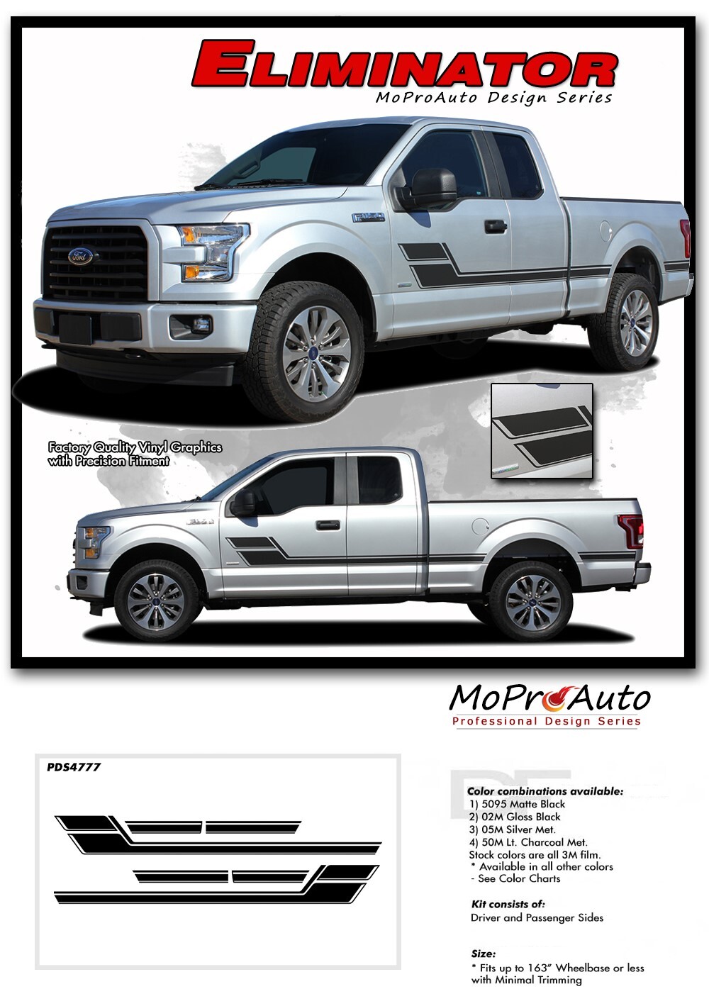 ELIMINATOR 2015-2020 Ford F-150 Side Door Low Hockey Stripe Vinyl Graphic Decal
