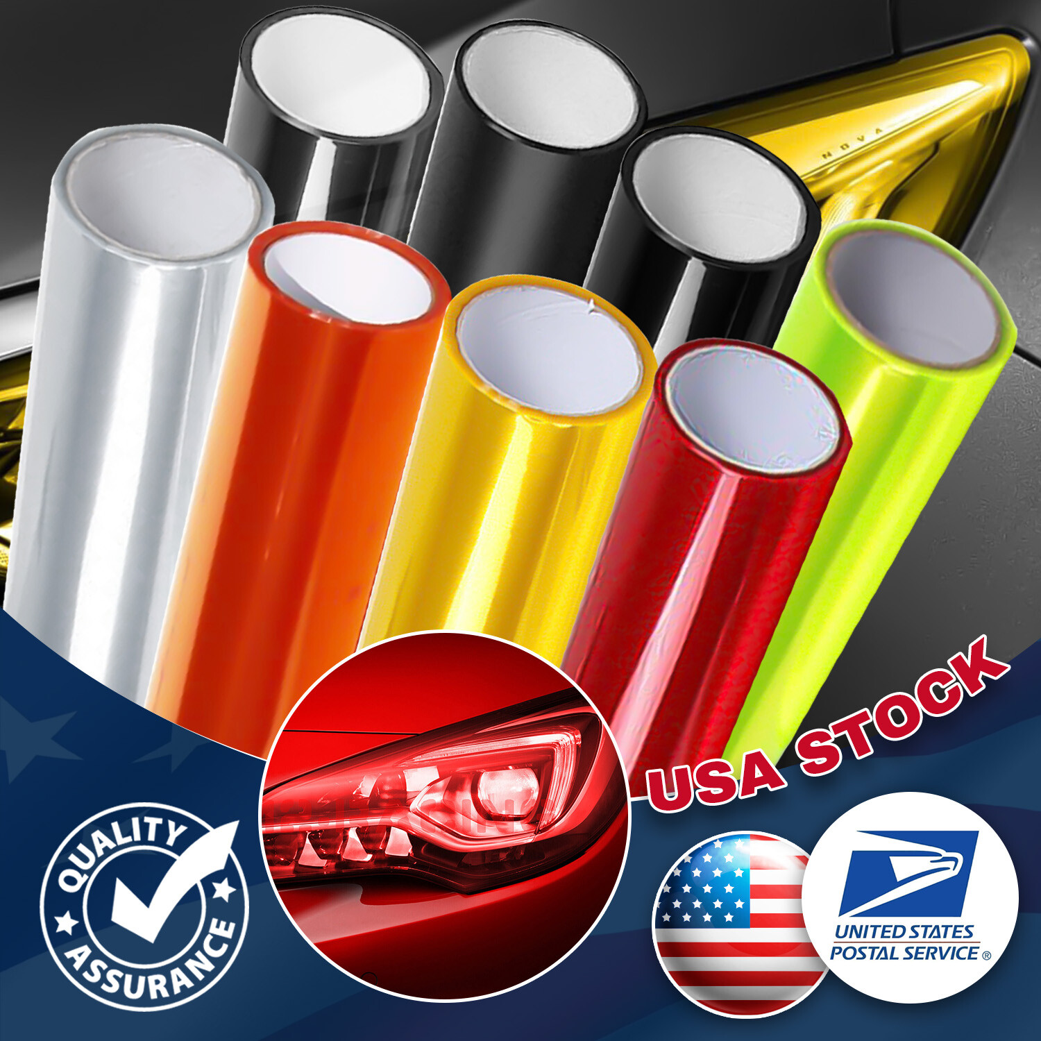 8 Colors Gloss Dark Black Smoke Headlight Taillight Fog Light Tint Film Vinyl