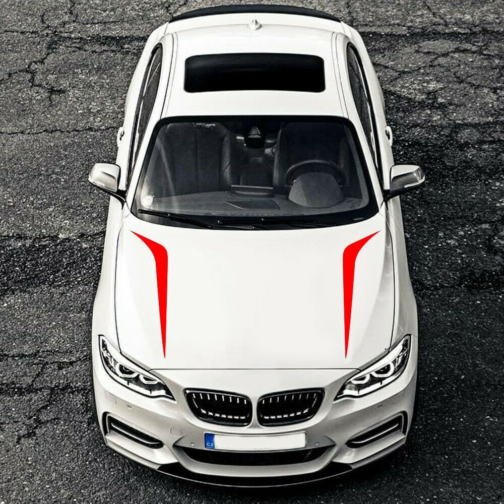 Universal Sport Red Racing Car Hood Stripe Decal Auto Vinyl Bonnet Stickers 2PCS