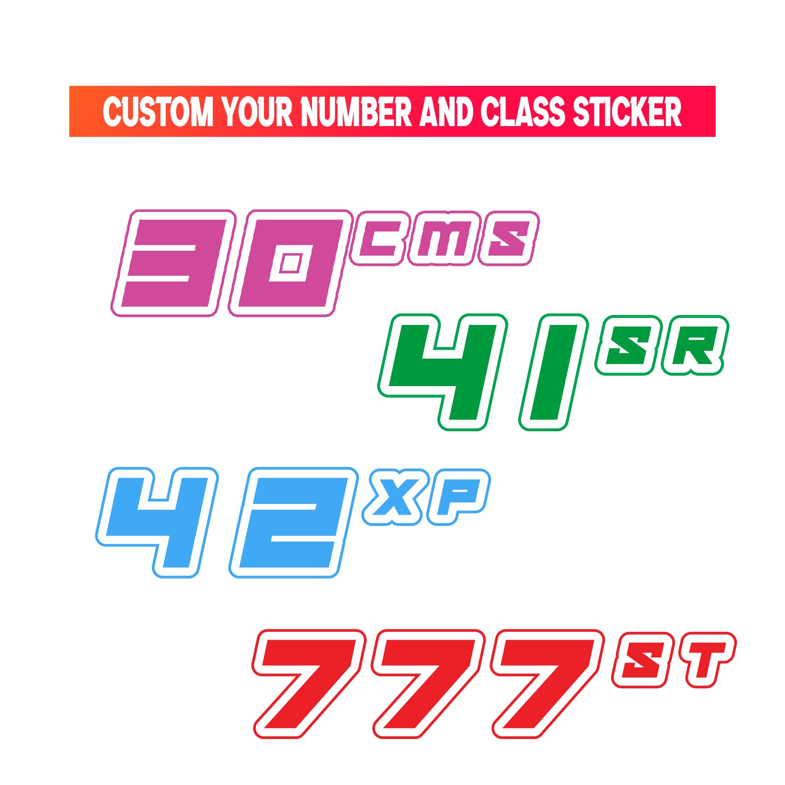 Custom Autocross Number Class Magnet Decal x2 8,10-16 inch – Bold White Style