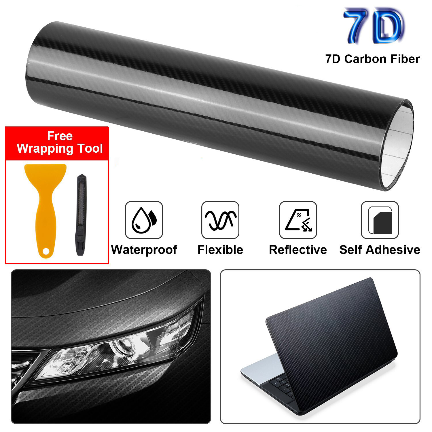 7D Carbon Fiber Car Wrap High Gloss Vinyl Wrap Film Air Release Self Adhesive