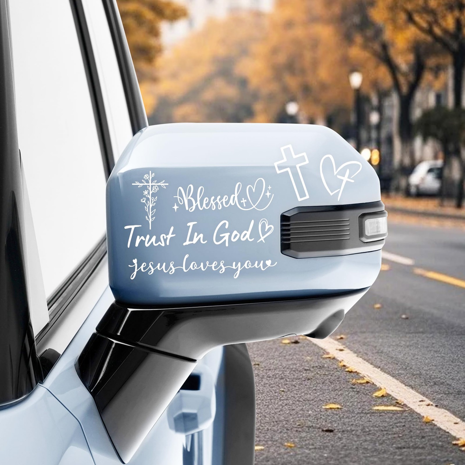 6 Pcs Trust in God Rearview Mirror Stickers, Christian Car Decals Vinyl White