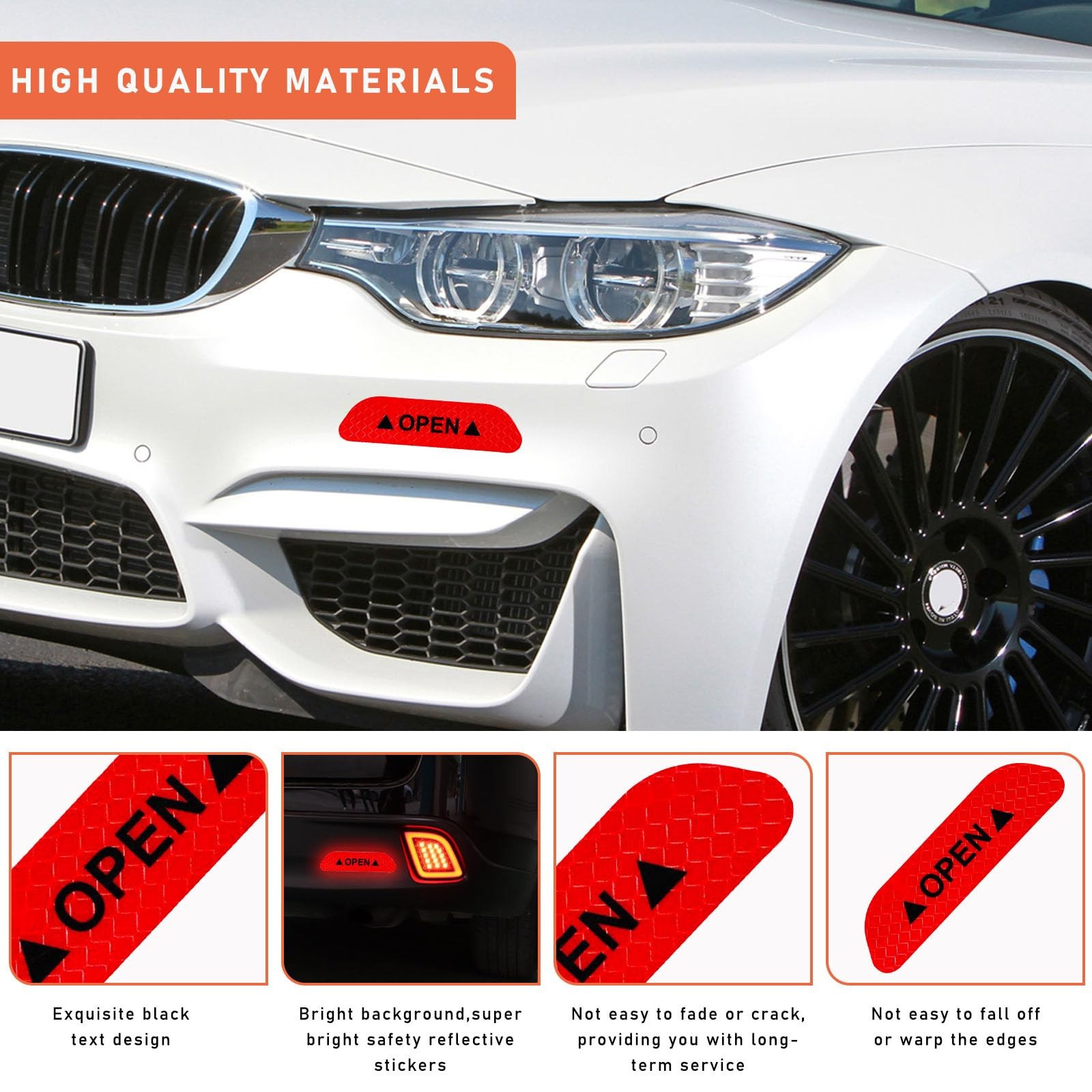 4× Car Door Safety Reflective Tape Open Sign Warning Mark Sticker Accessories US