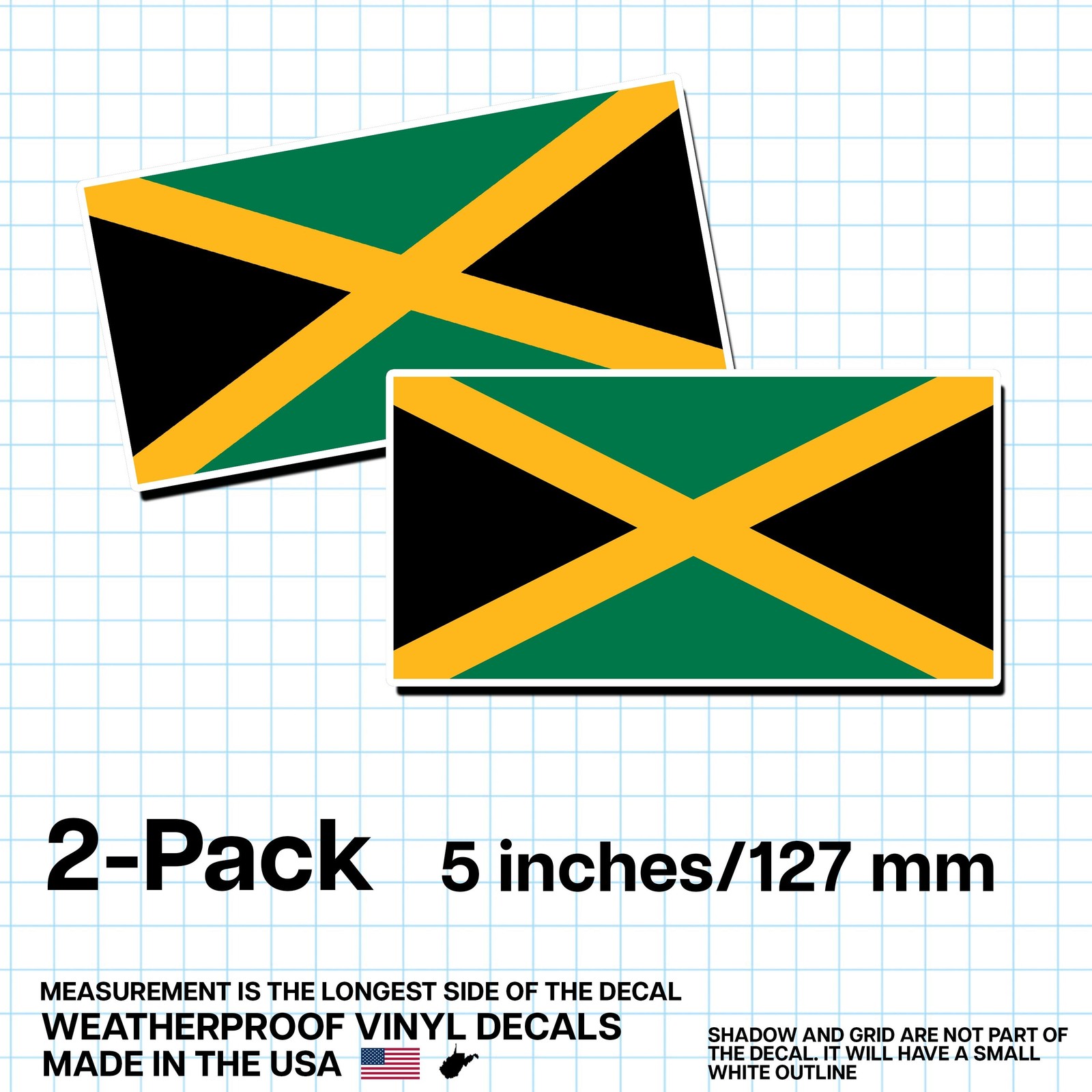 Jamaica Flag Sticker 5″ 2-Pack – JM Decal – Jamaican Pride Vinyl
