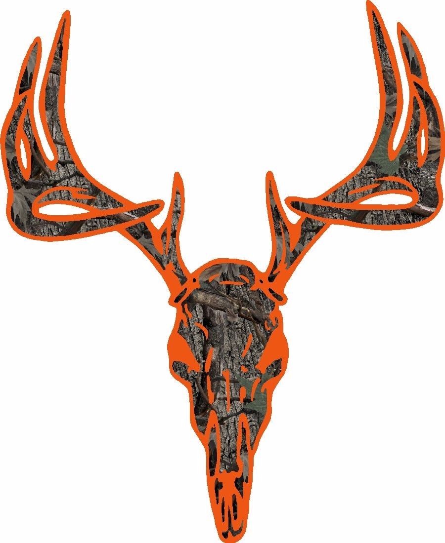 Orange camouflage deer buck skull hunting vinyl graphic decal
