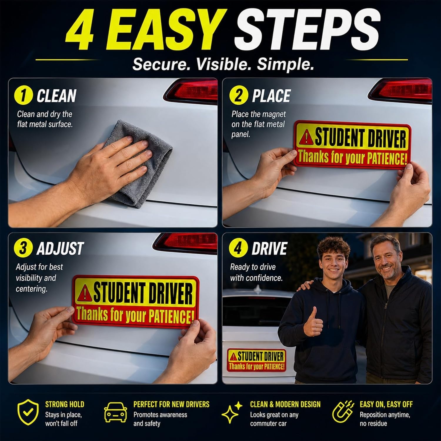 High Visibility Student Driver Car Magnets – Please Be Patient Message Pack