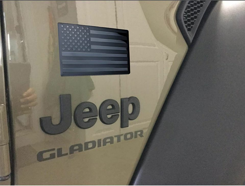 5″x 3″ American Black Metal Flag Fender Emblem Sticker Forward & Reverse Set