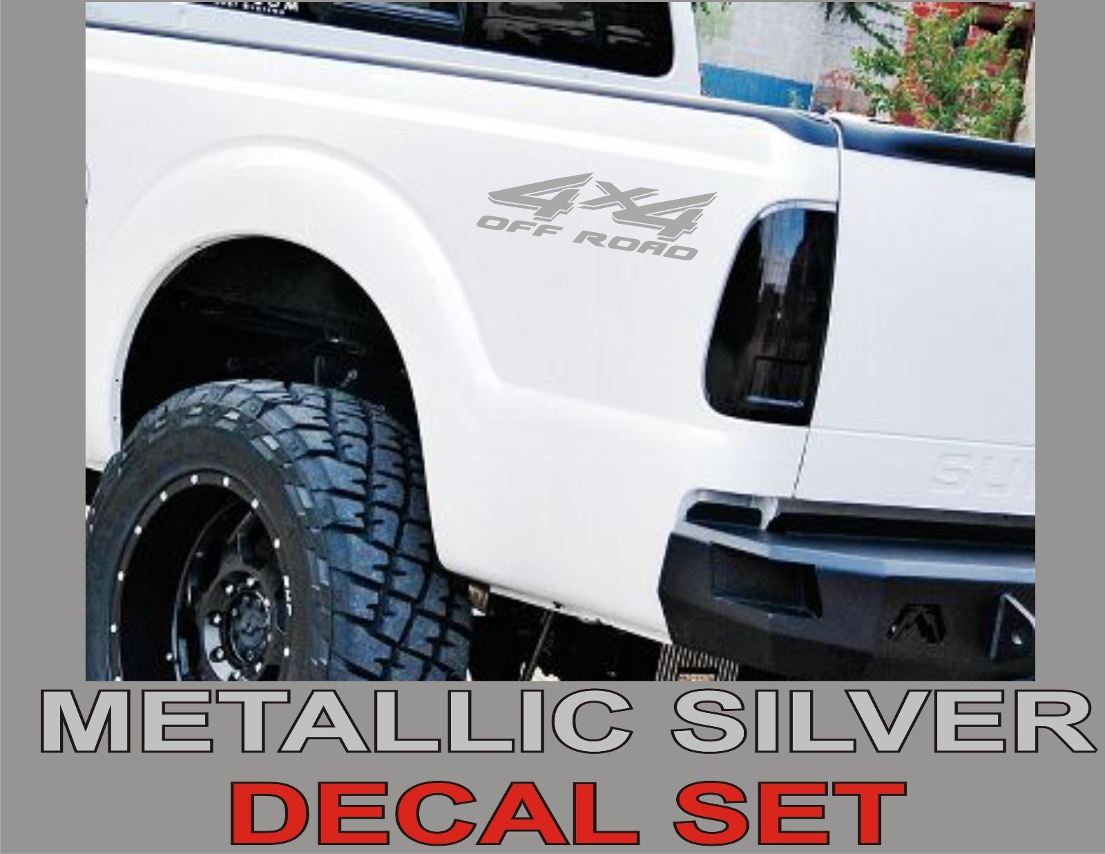 4×4 Truck Bed Decal Set METALLIC SILVER for Ford Super Duty F-250, F-150, Ranger
