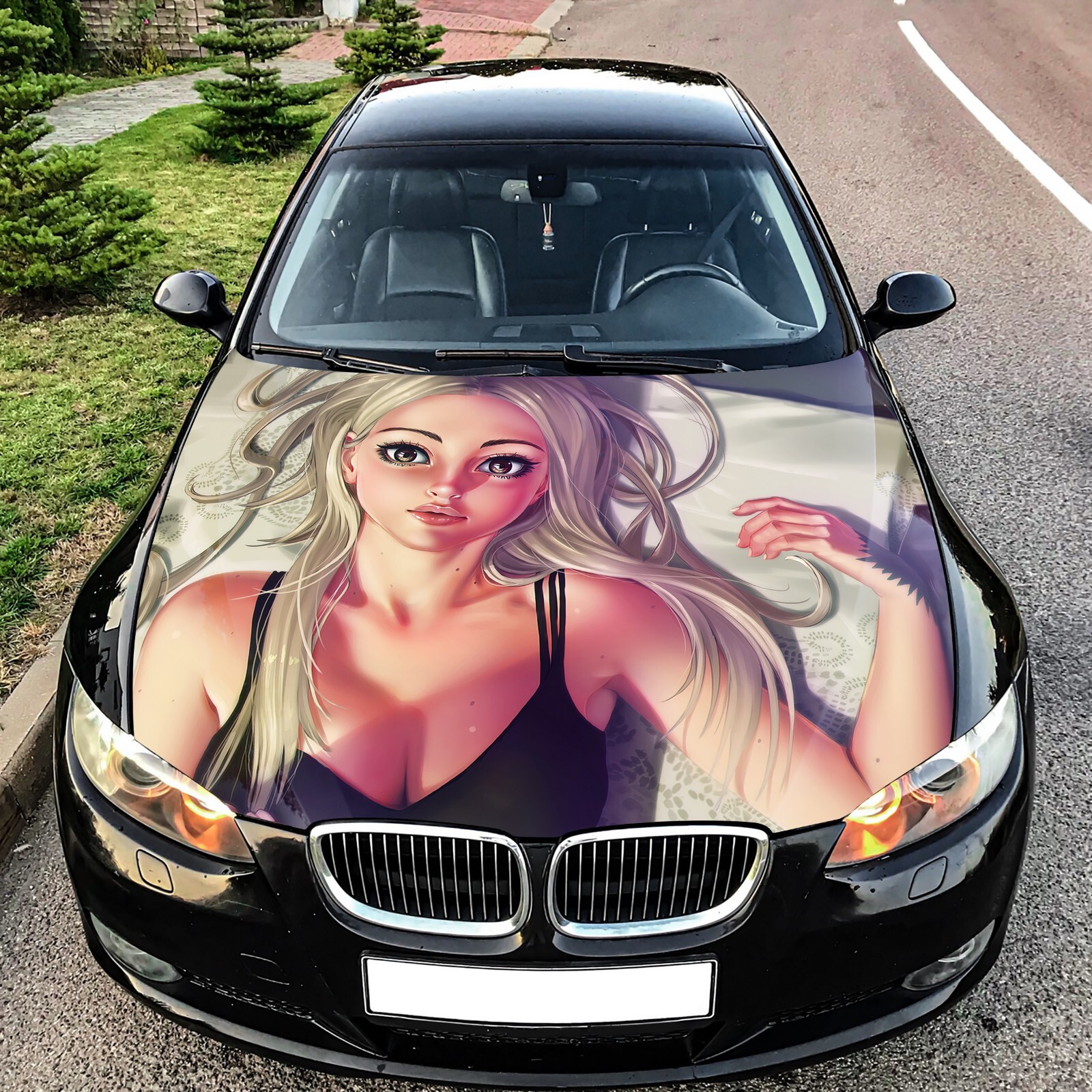 Girl Car Hood Wrap Decal Vinyl Sticker Full Color Graphic Fit AnyCar Sexy Blonde
