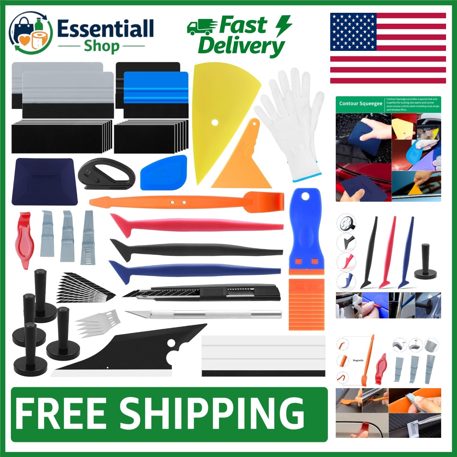 All-in-One Vehicle Vinyl Wrap Squeegee Kit: Magnetic Holder & Replacement Blades