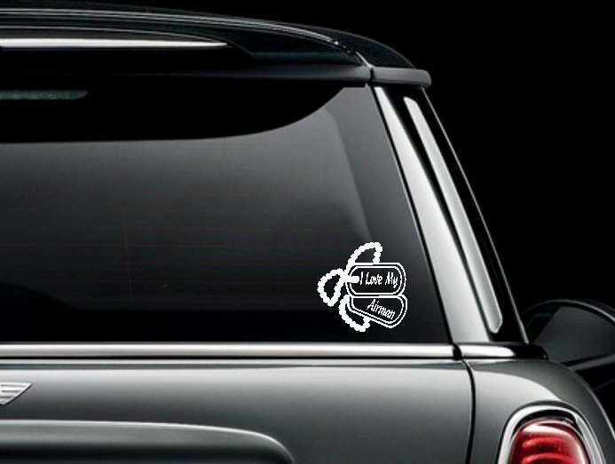 US Air Force I Love My Airman Dog Tags Vinyl Car Truck Window Decal Sticker