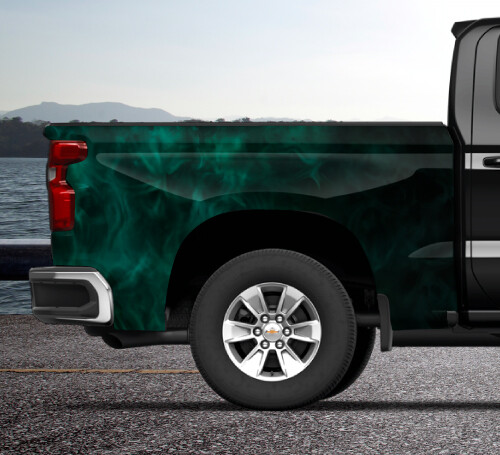 Mist Skulls Green Ghost Truck Wrap Vinyl Bed Side DS PS Graphic Decal Tailgate