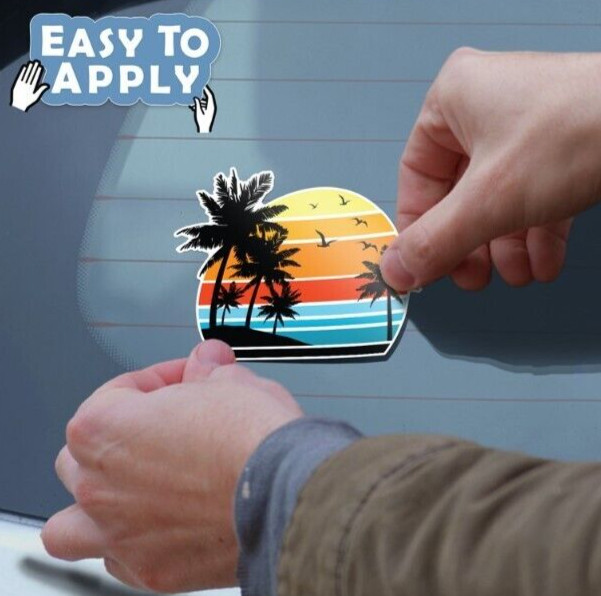 NEW Auto Drive Beach + Palm Trees / Sunglasses 4 Decals Easy Install 3″ to 5.5″
