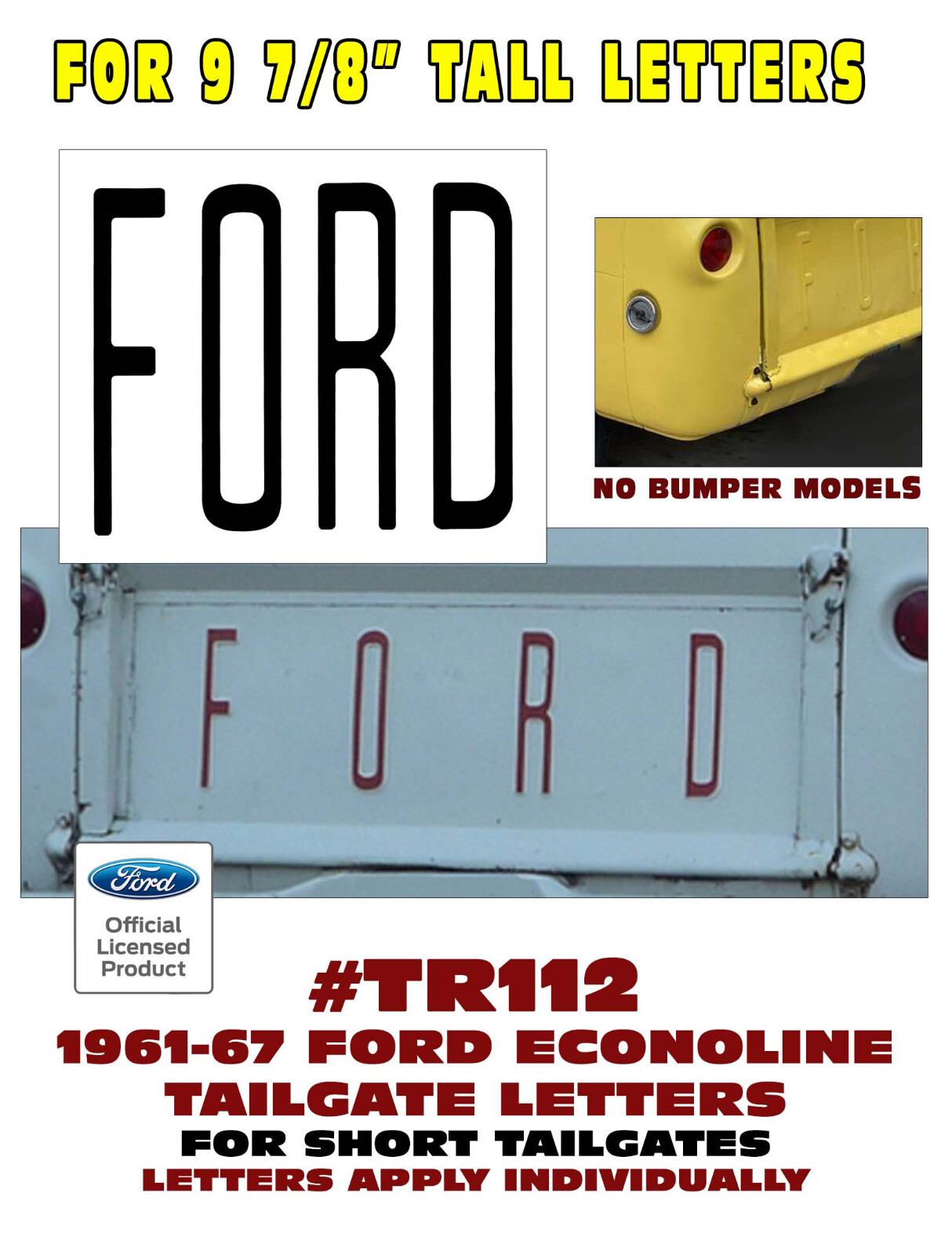 TR112 1961 1992 1964 1965 1966 1967 FORD ECONOLINE TAILGATE LETTERS – LICENSED
