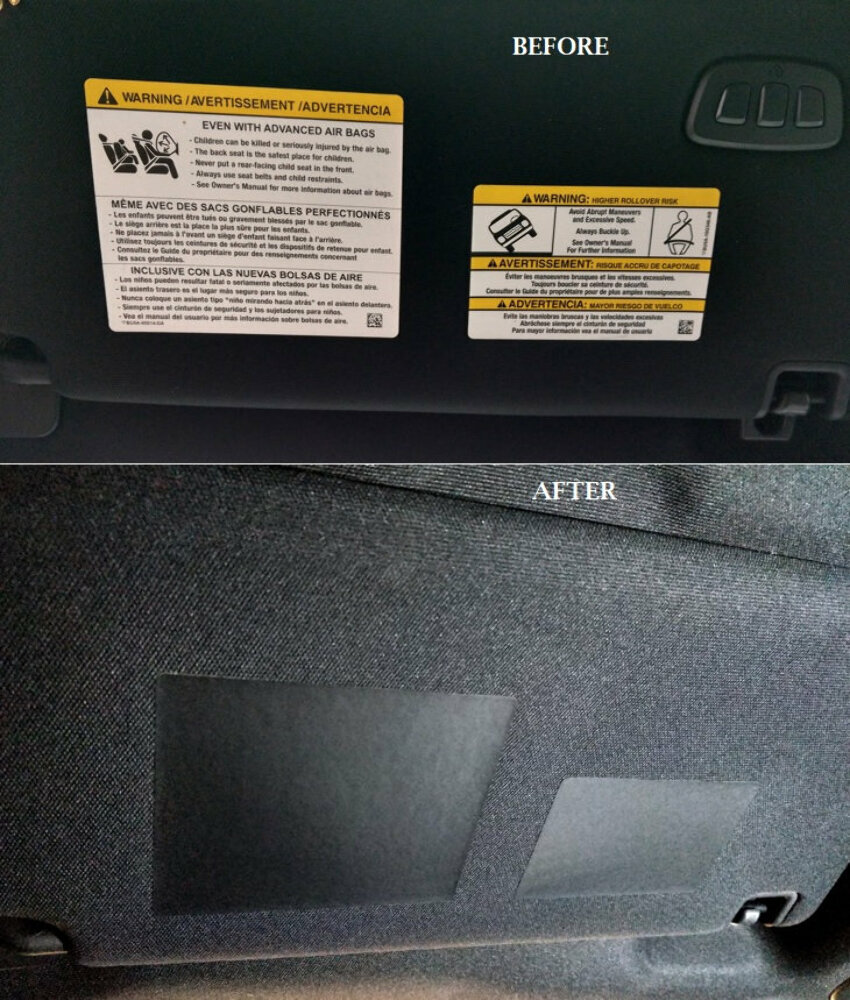 FORD F150 / Raptor 2022 – 2023 SUN VISOR WARNING LABEL BLACKOUTS