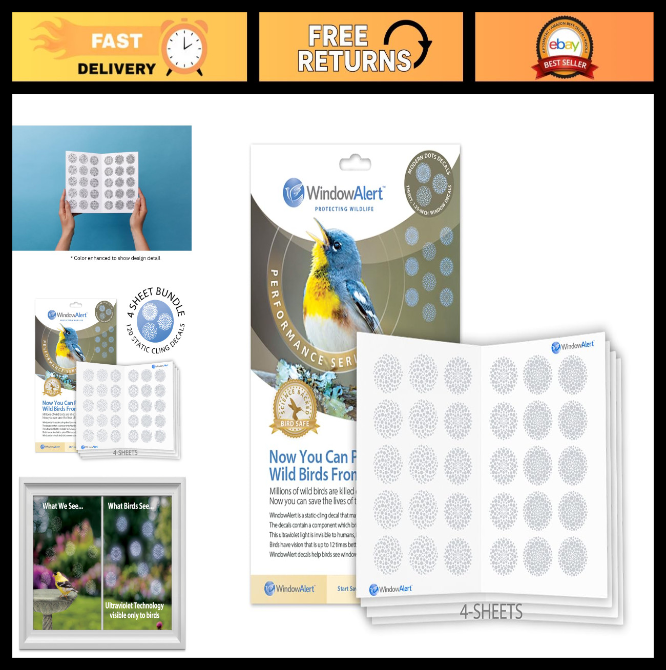 Anti-Collision Window Decals 4 Pack – UV-Reflective Bird Protection Stickers