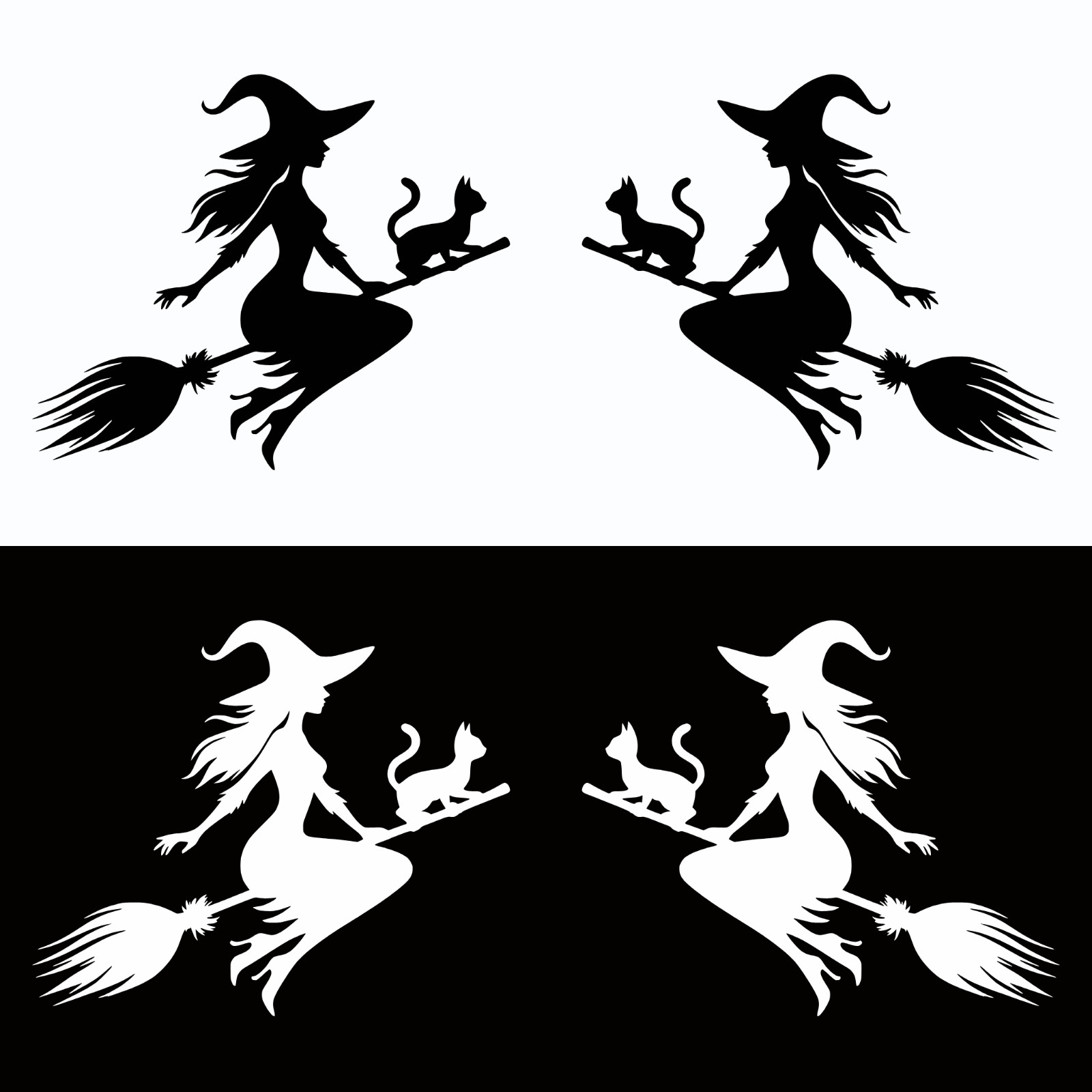Hallween Broomstick Witch Cat Magic Fantasy Vinyl Sticker Decal Left or Right