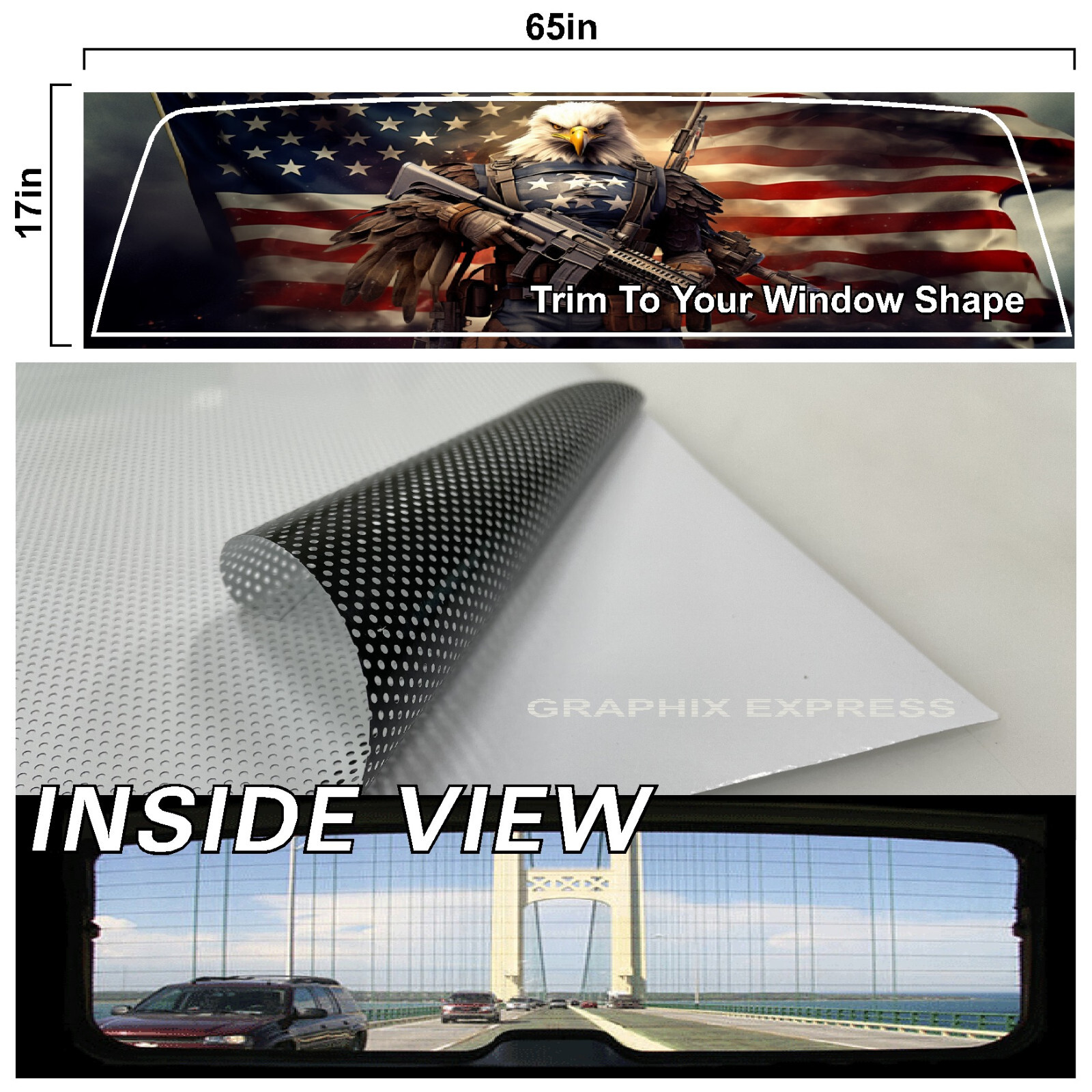 Truck Back Window Graphics American Flag Eagle (P546) See Through Rear Decal