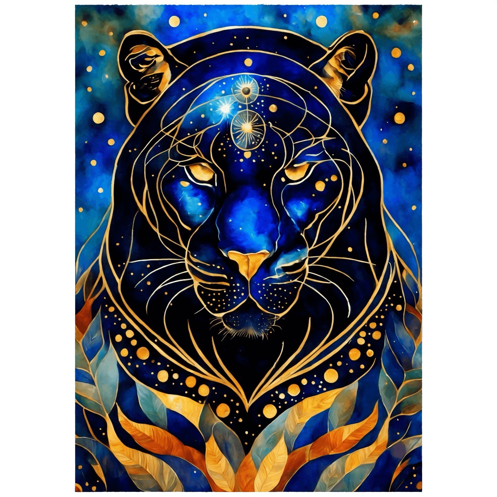 Animal Sticker (3 Inch) Colorful Blue And Gold Tiger Head Strength Power !