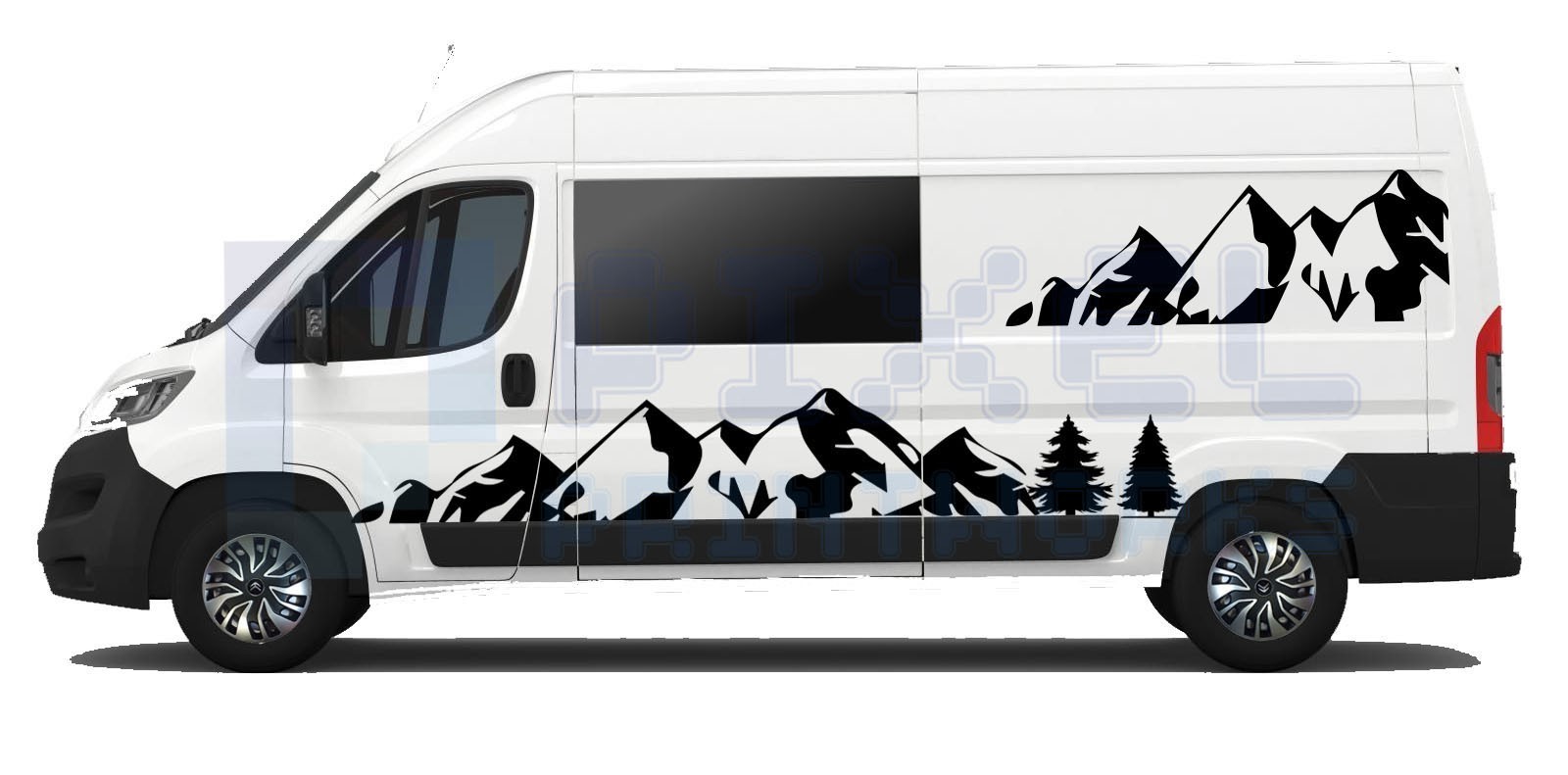 Full-Length Mountain Landscape Side Decal for LWB Van – Vinyl Graphic Kit (4pc)