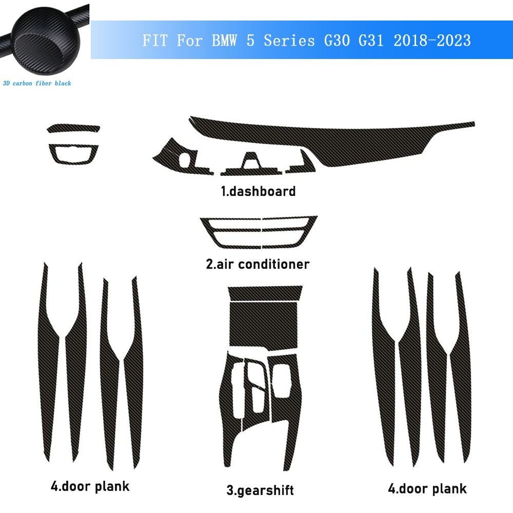 For BMW 5 Series G30 G31 18-23 3D Carbon Fiber Pattern Interior DIY Trim Decals