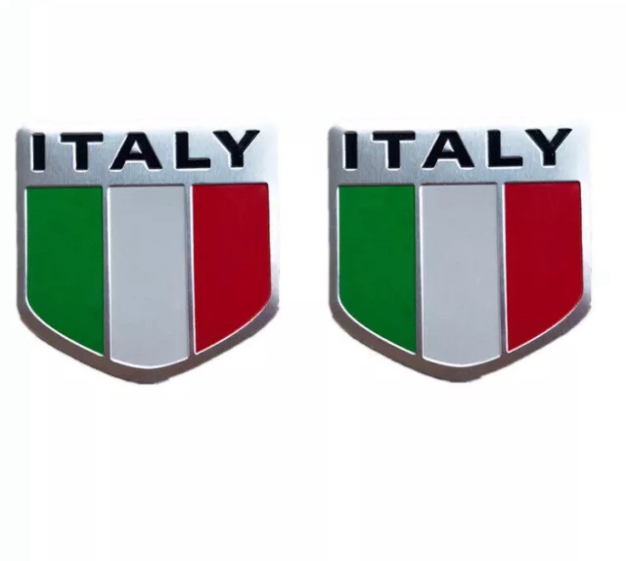 2 Pack 3D ALUMINUM Italian Flag Emblem Stickers Car Badge Decal 2″x2″ Italy IT