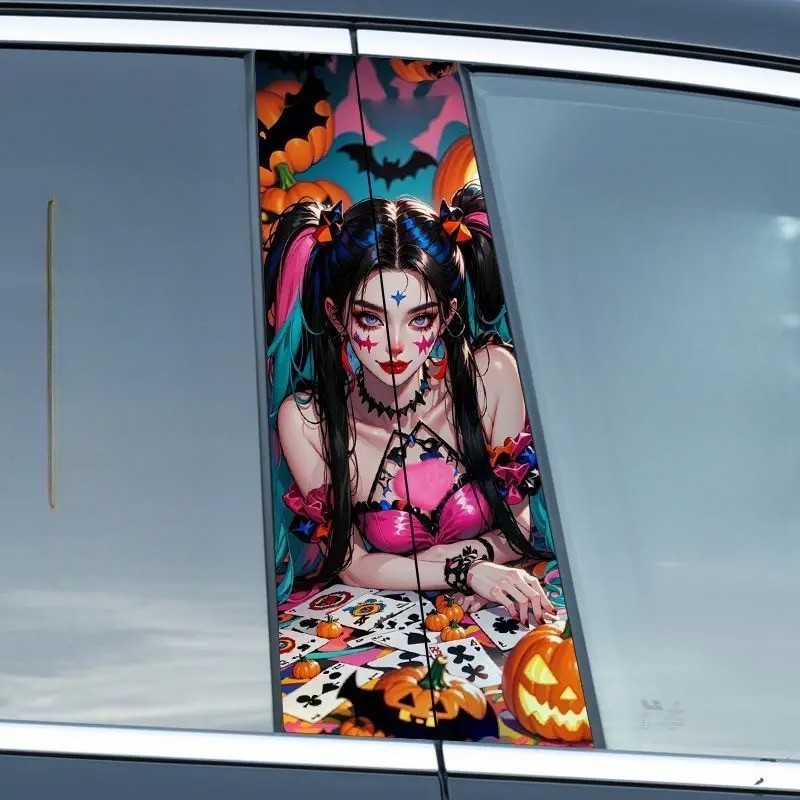 2pcs Halloween Car Center Pillar Sticker B-pillar Protective Film Decor