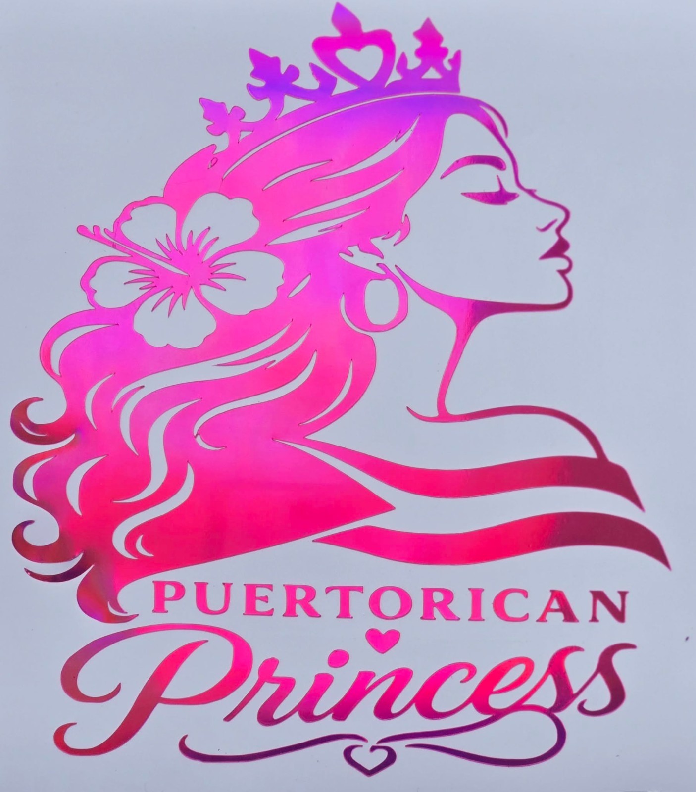 Puerto Rico Puertorican Princess holographic pink vinyl decal sticker 5 x 6