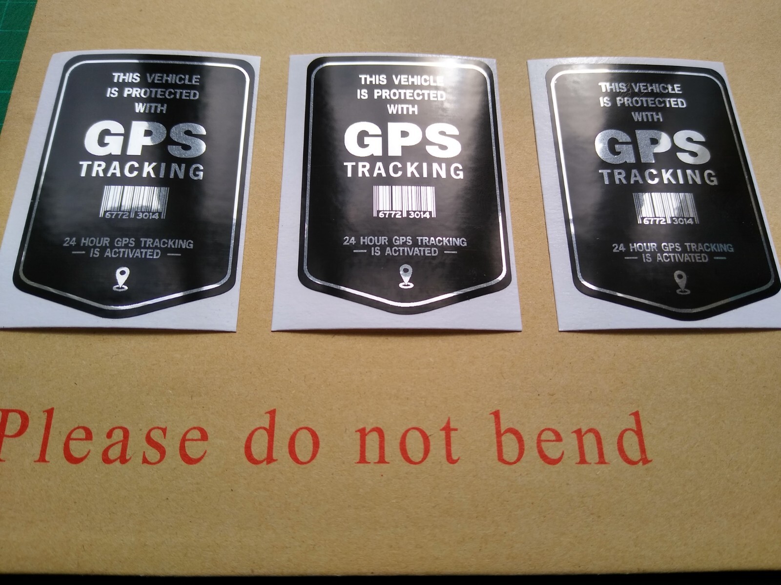 3 X Vehicle GPS Tracking Stickers Self Adhesive Polished Mirror Silver, Black