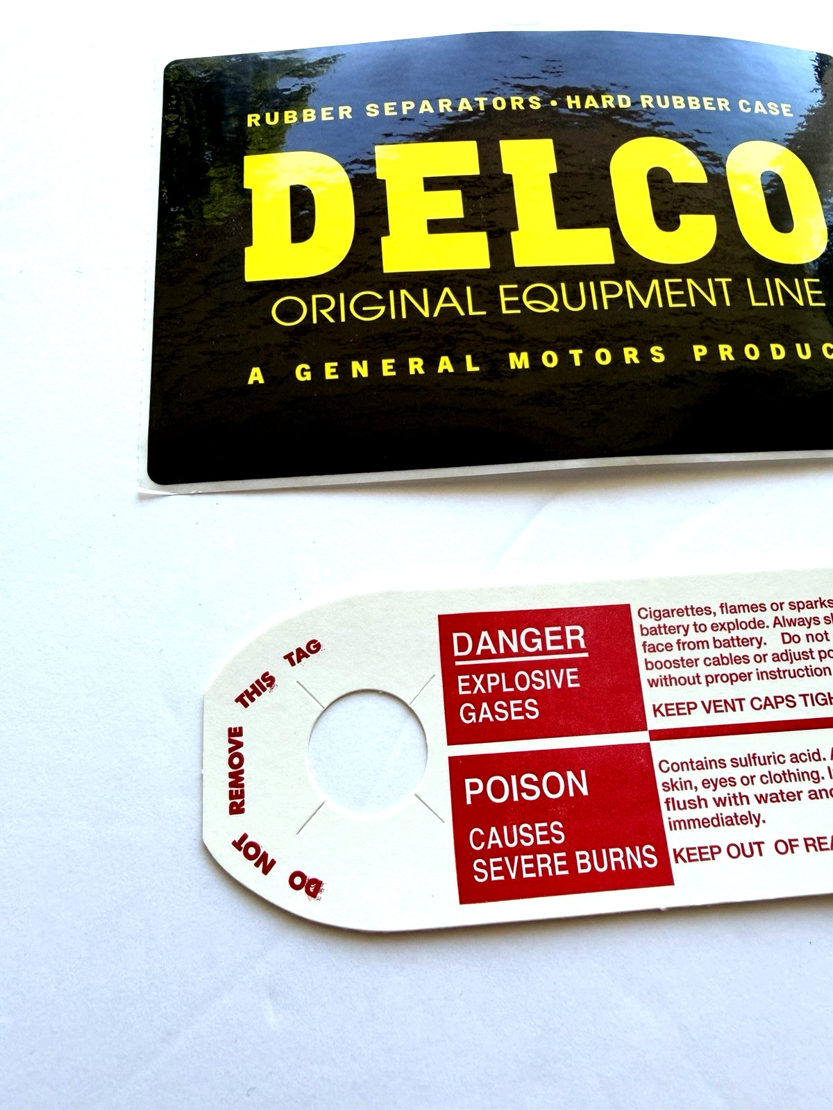 63-72 Impala R59 top terminal Battery tag + Delco side sticker Repros 2 PCS