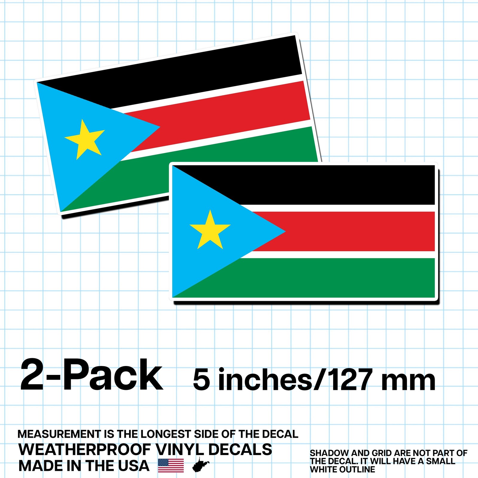 South Sudan Flag Sticker 5″ 2-Pack – SS Decal – South Sudanese Pride Vinyl
