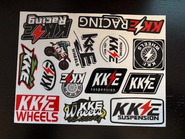 KKE WHEELS SUSPENSION DECAL STICKER 14PC SHEET BICYCLE MOTORCYCLE RACING