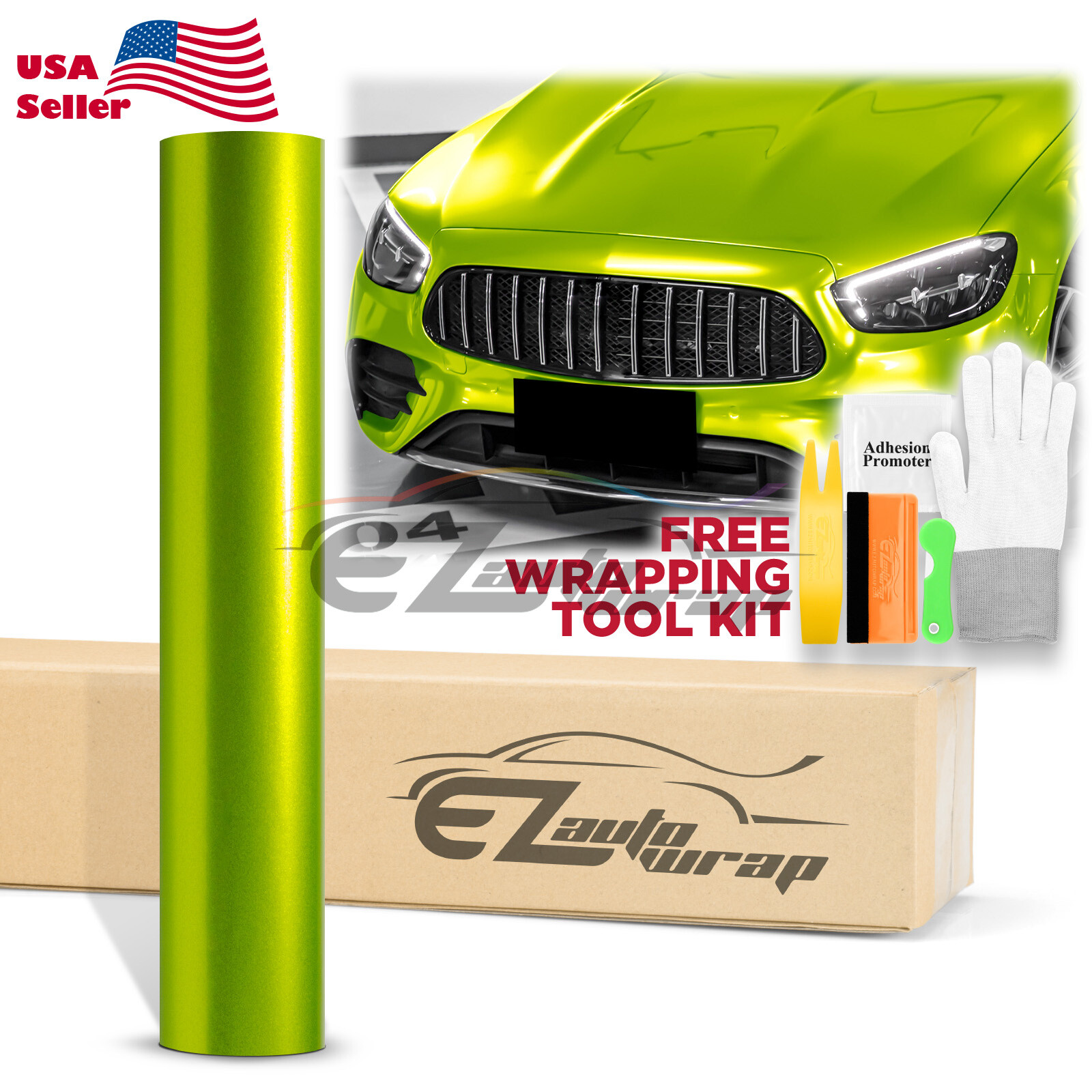 Gloss Metallic Lime Green Candy Decal Car Vinyl Wrap Film Sticker Sheet Sparkle