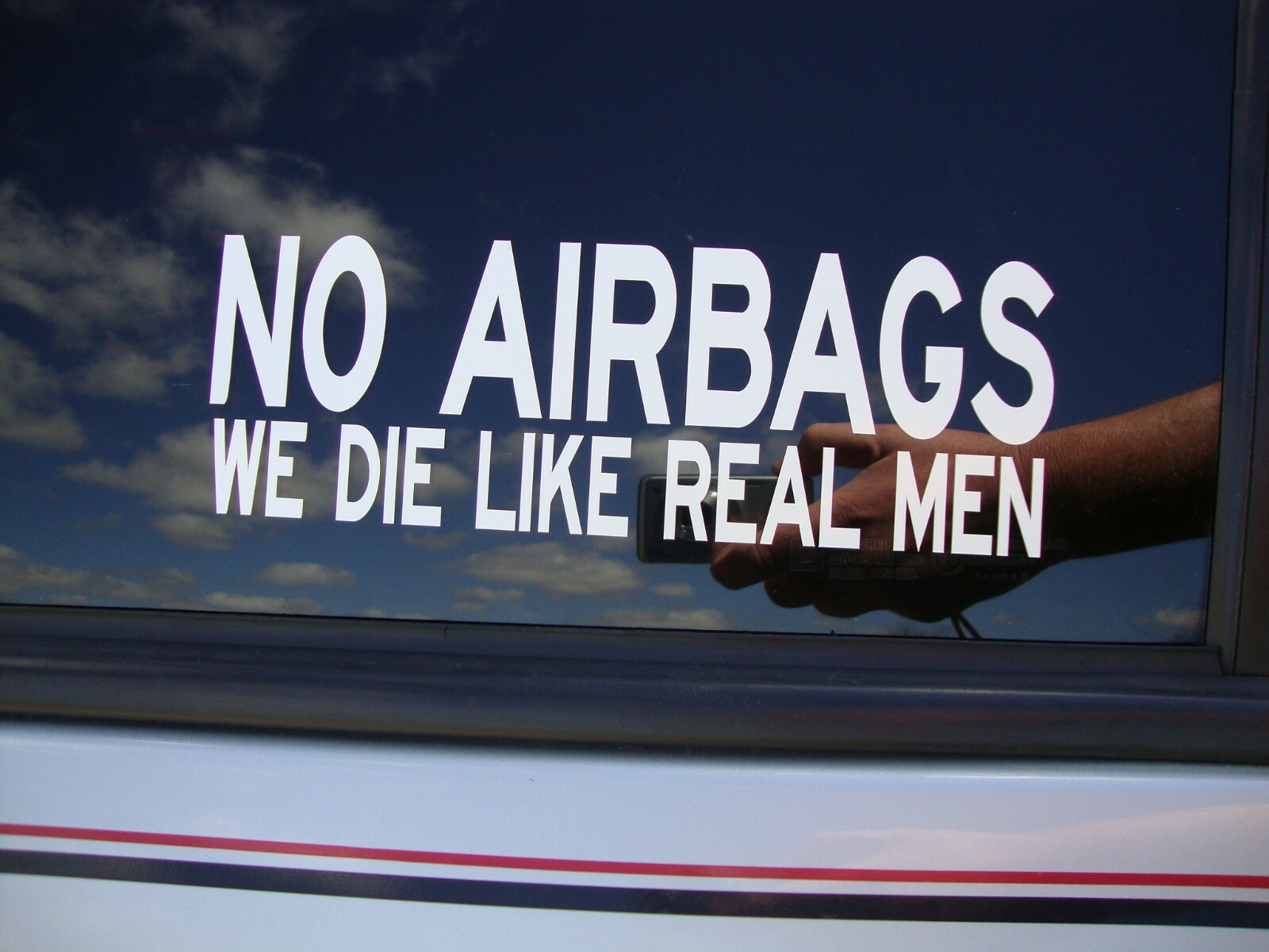 NO AIRBEGS WE DIE LIKE REAL MEN Bumper Sticker Decal 9″X3″ 3M UV VINYL