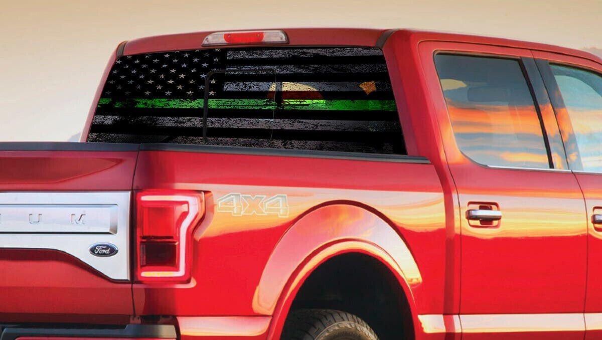 THIN GREEN LINE AMERICAN FLAG TRUCK BACK WINDOW GRAPHIC PERFORATED VINYL