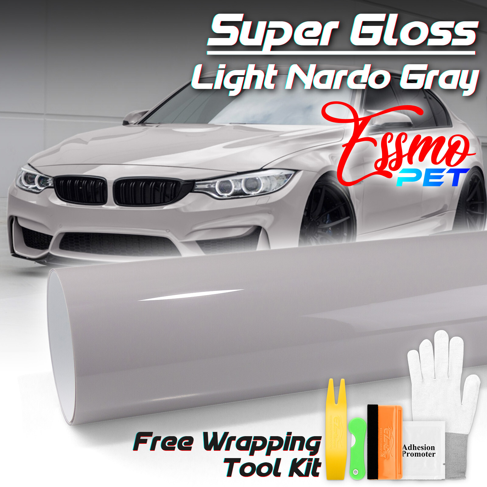 ESSMO PET Super Gloss Light Nardo Gray Car Vehicle Vinyl Wrap Decal Sticker