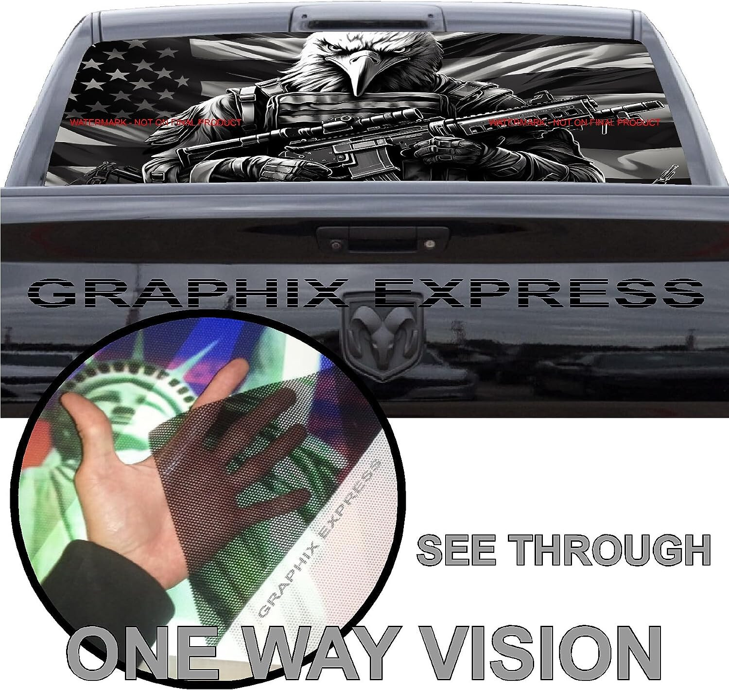 Truck Back Window Graphics American Flag Eagle (P542) See Through Rear Decal
