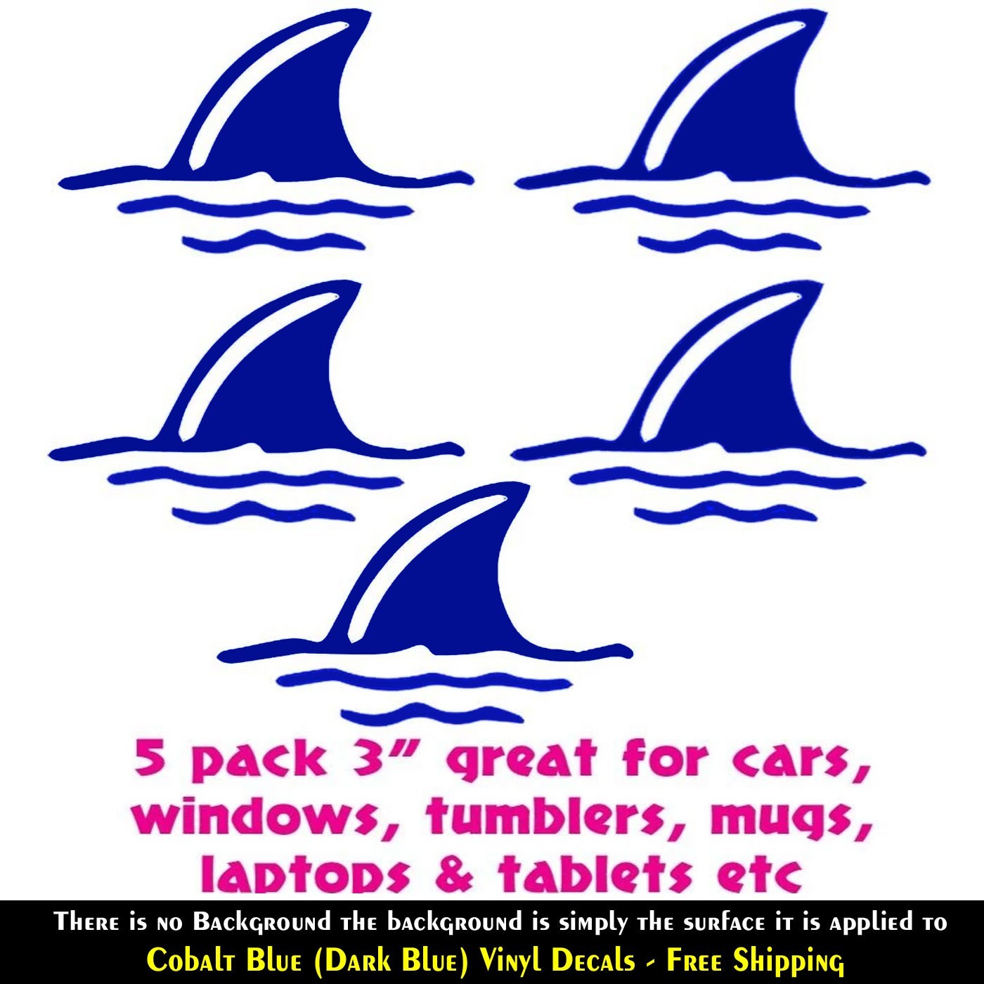 5 Pack Mini Shark Fins Dark Blue Vinyl Decals Car Laptop Tablet Tumbler Mugs