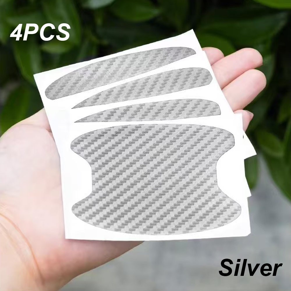 4PCS Silver Car Door Handle Scratch-Resistant Protective Film Stickers