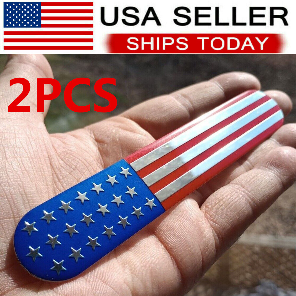 2PCS Cars Trucks 3D American Flag Emblem Metal USA Sticker Badge Decal 6 ” x 1 “